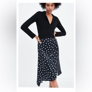 All year Zara knit polo style top of dress silky slit polka dot dress